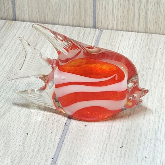 Vintage Blown Glass Red Fish Paperweight Art Glass Figurine Handblown - Picture 1 of 8